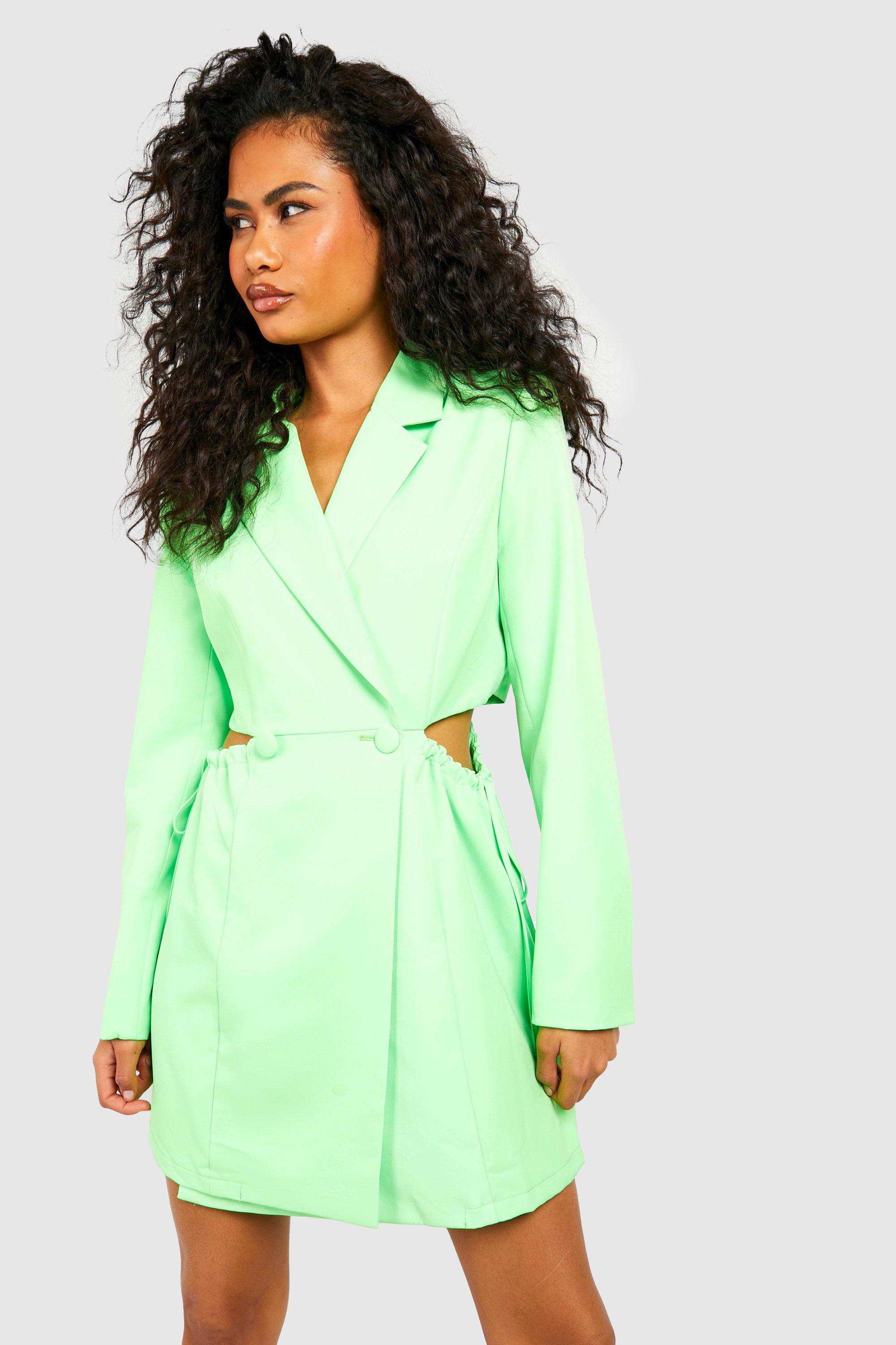 Neon Ruched Tie Side Blazer Dress boohoo