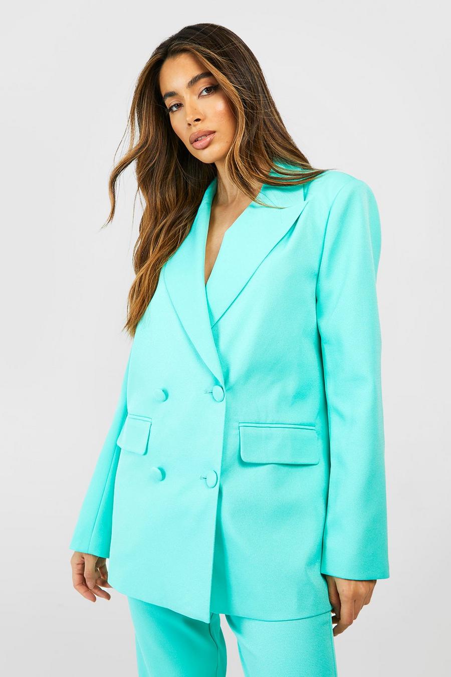 Aqua blue Relaxed Fit Double Breasted Tailored Blazer
