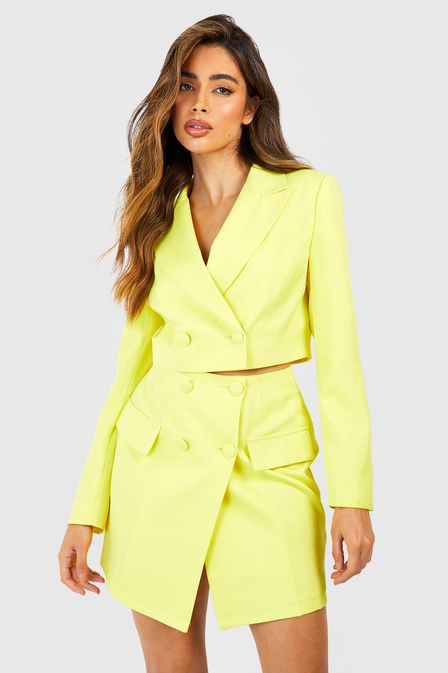 Wrap Button Front Tailored Mini Skirt, Lemon amarillo