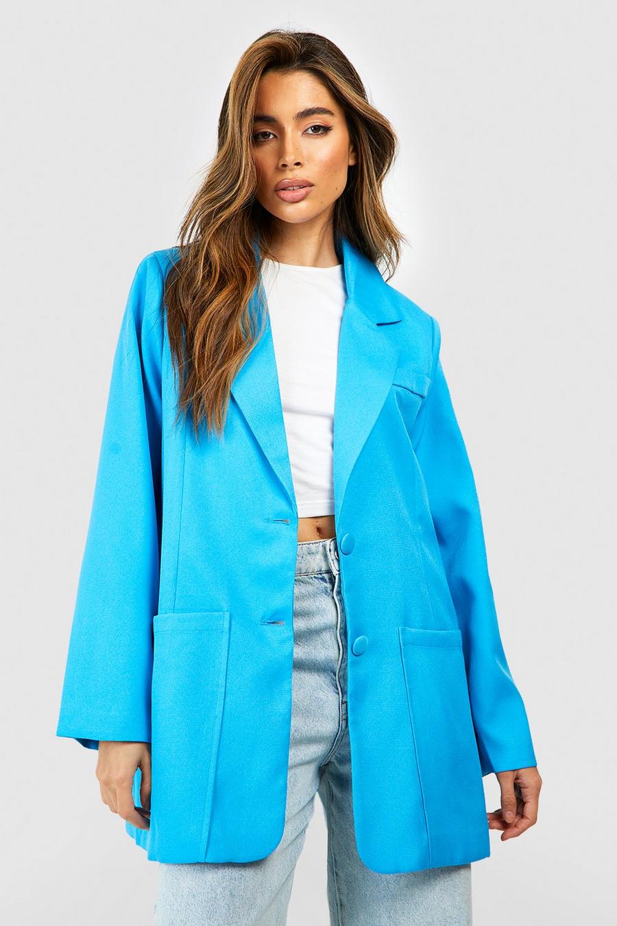 Azure blue Pocket Detail Oversized Tailored Blazer