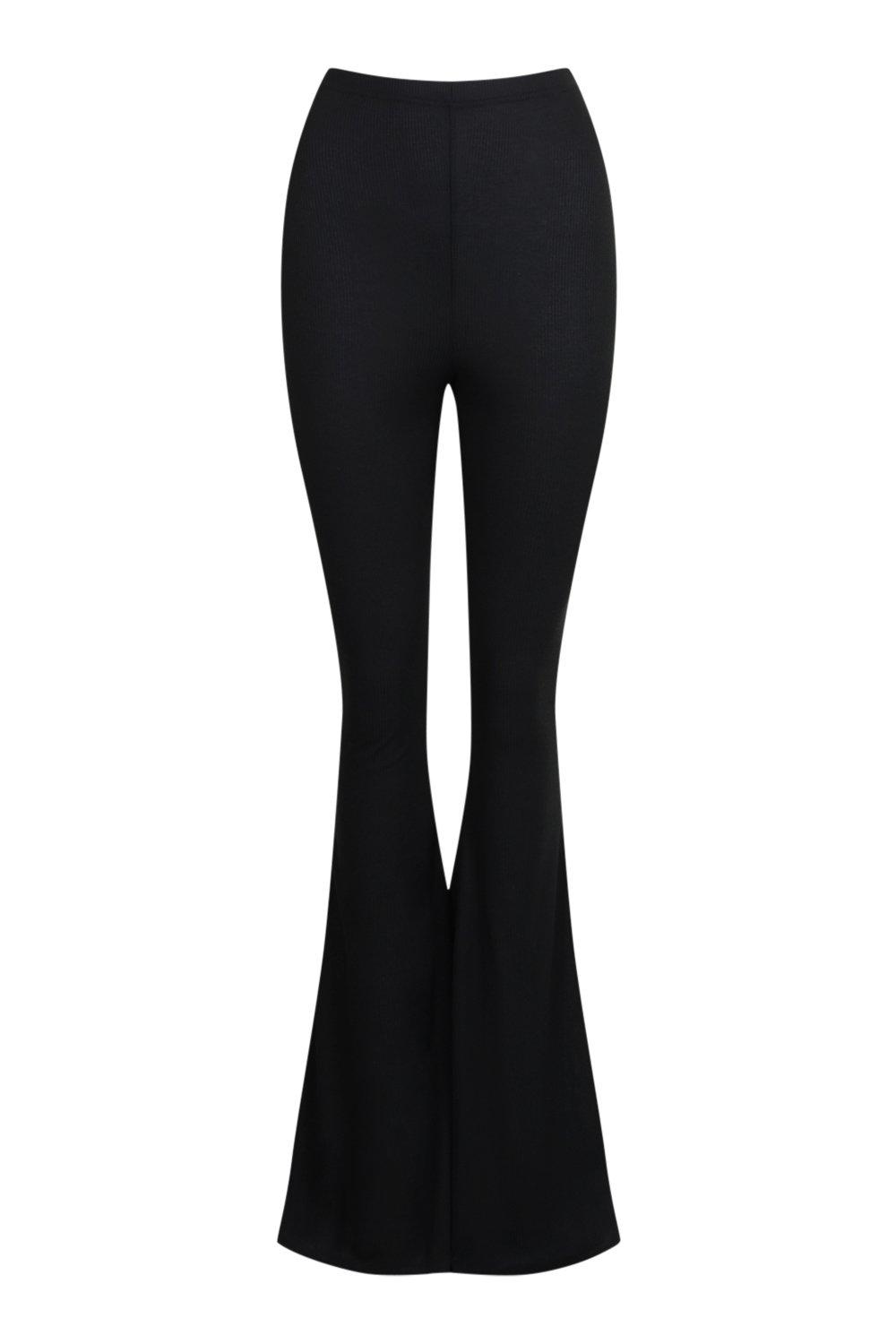 Missguided Tall ribbed flare trousers in black