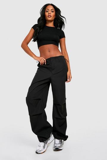 Tall Low Rise Elasticated Waist Parachute Cargo Pants black