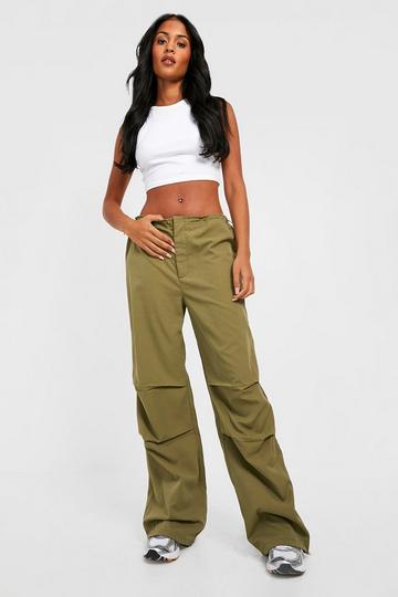 Tall Low Rise Elasticated Waist Parachute Cargo Trouser khaki