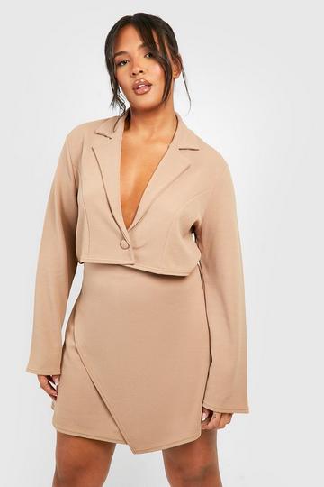 Camel Beige Grande taille - Jupe-short portefeuille en jersey