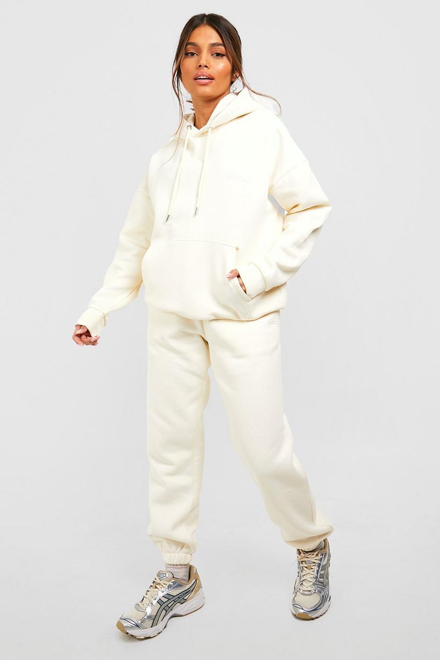 Ecru white Injection Print Hooded Tracksuit