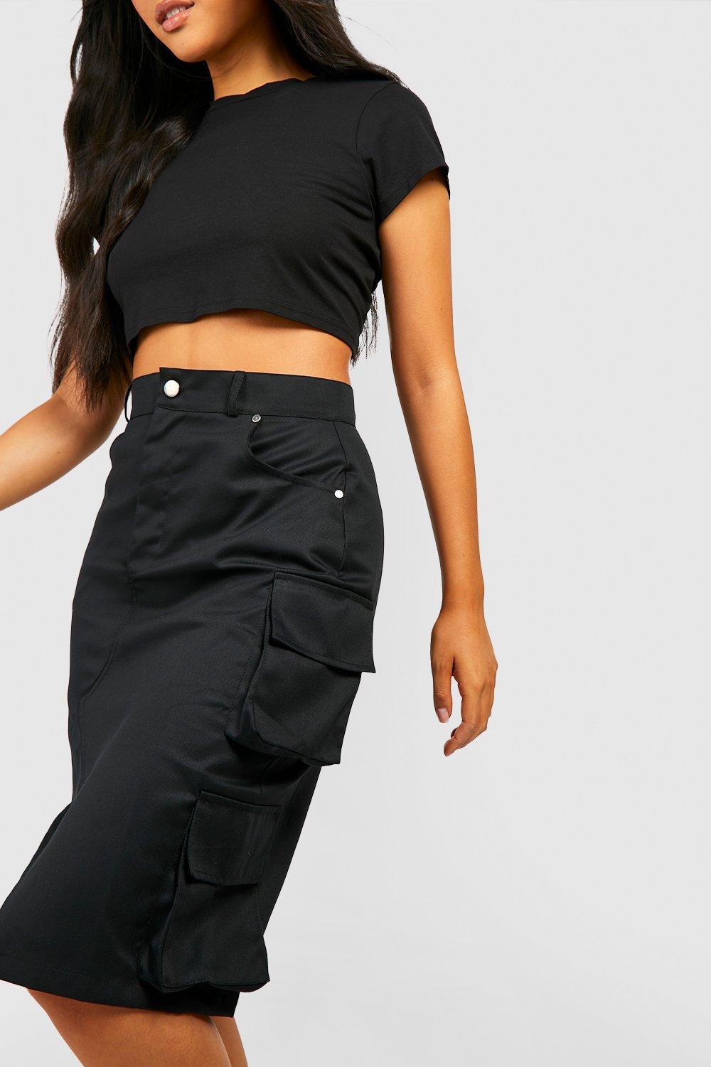 Midi black shop skirt with pockets