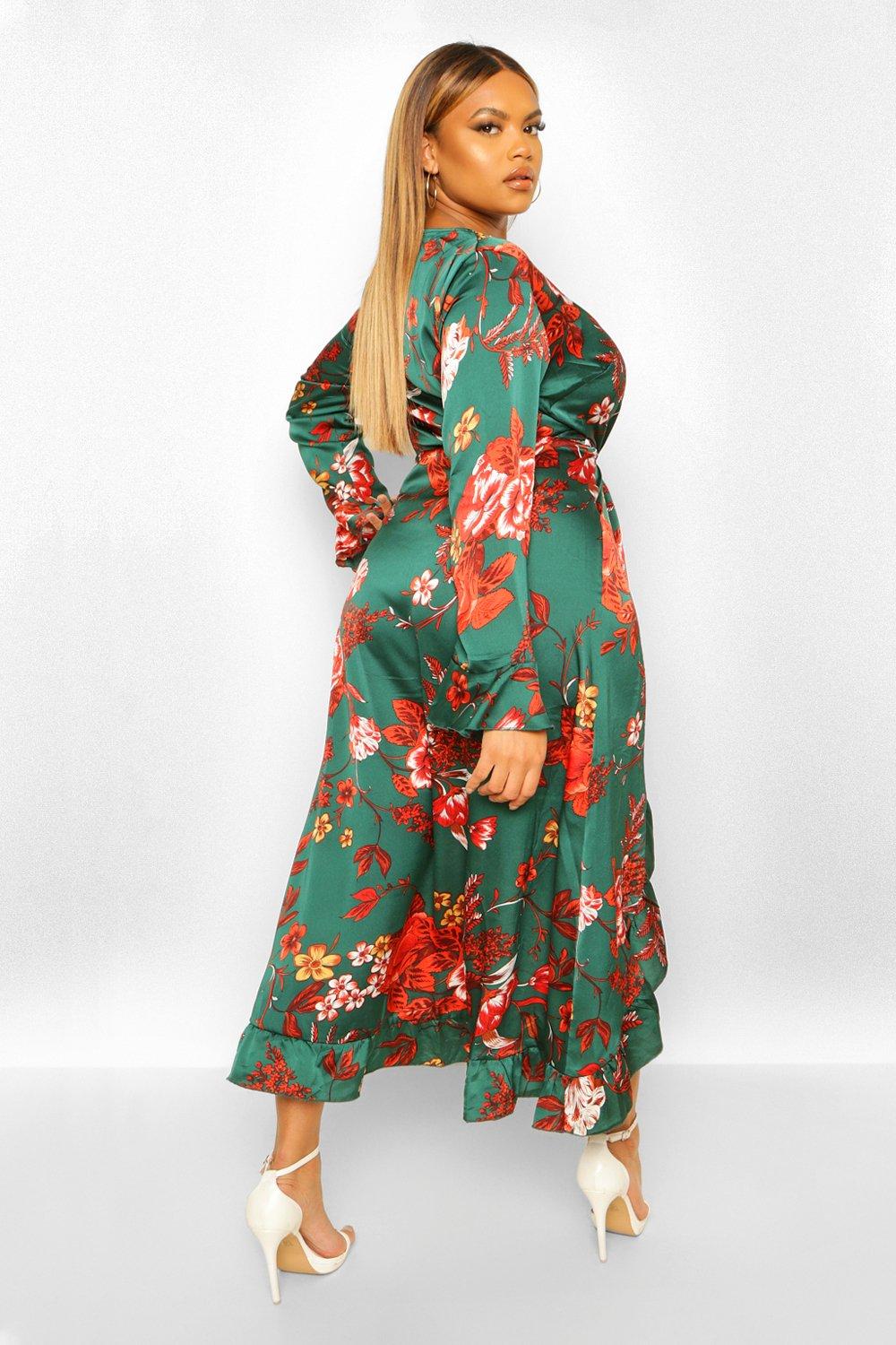 Plus Floral Ruffle Wrap Maxi Dress