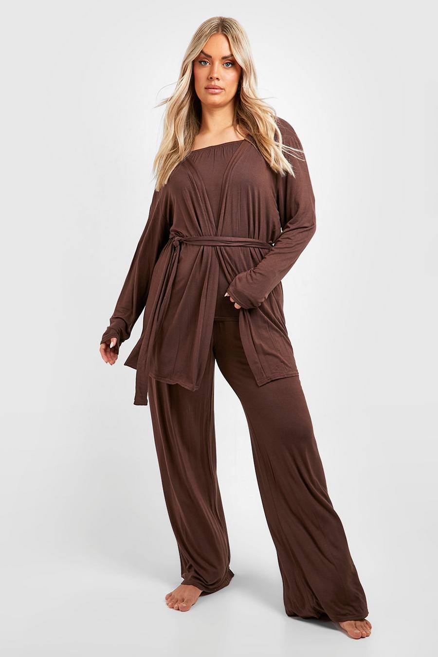 Chocolate brun Plus Super Soft Jersey Belted Robe  image number 1