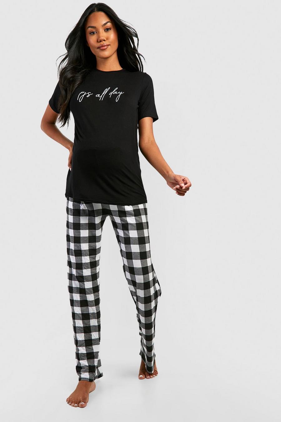 Black Maternity Pjs All Day Pyjama Trouser Set image number 1