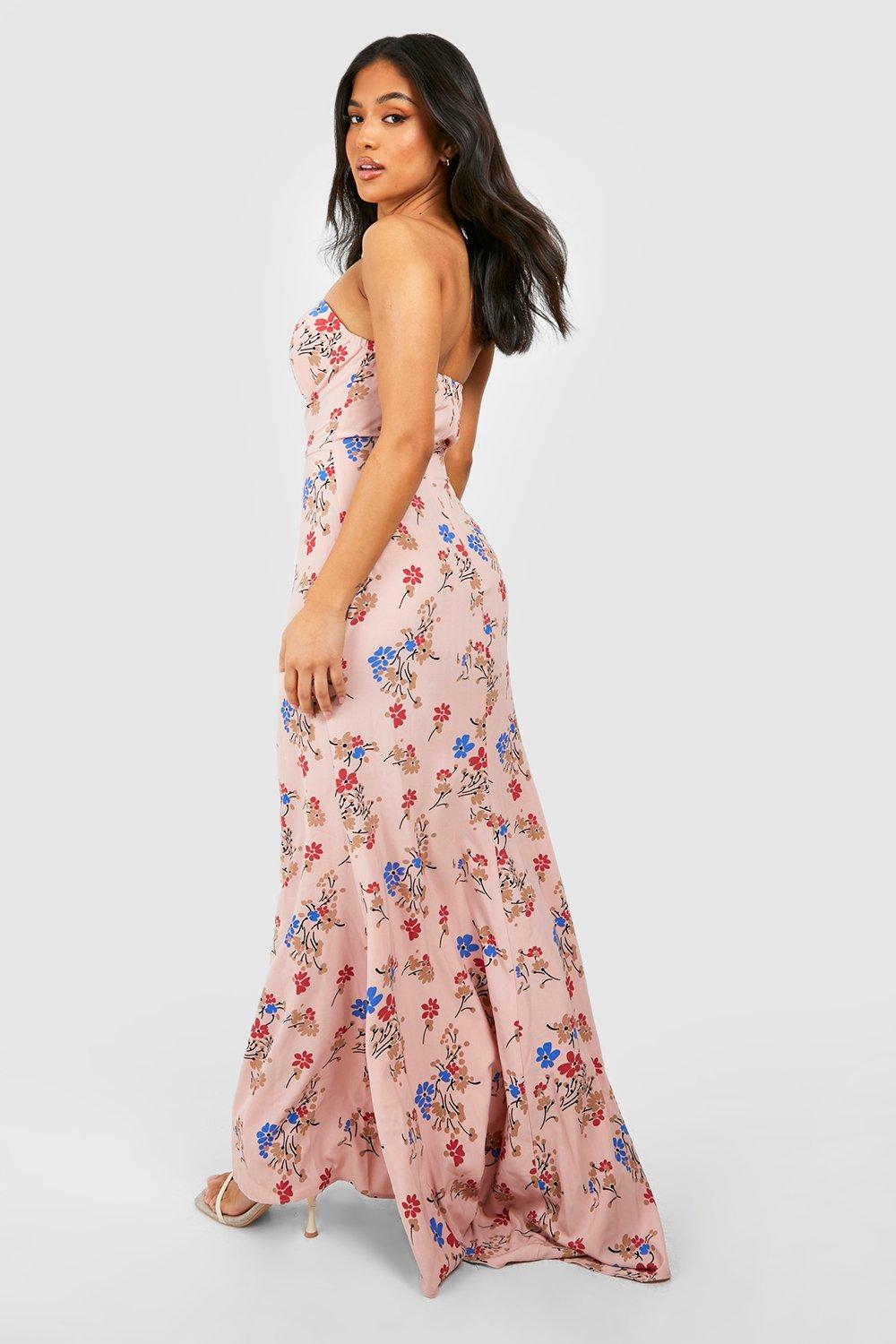 Petite Floral Woven Bandeau Corset Maxi Dress | boohoo