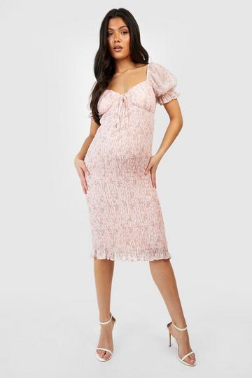 Pink Maternity Ditsy Shirred Midi Dress