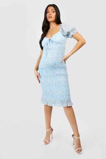 Maternity Ditsy Shirred Midi Dress blue