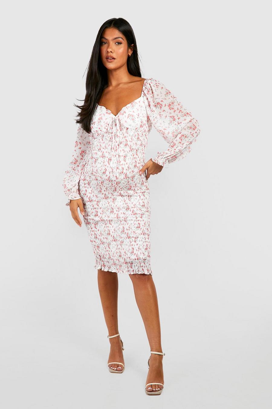 Women's Maternity Shirred Long Sleeve Midi Dress | Boohoo UK