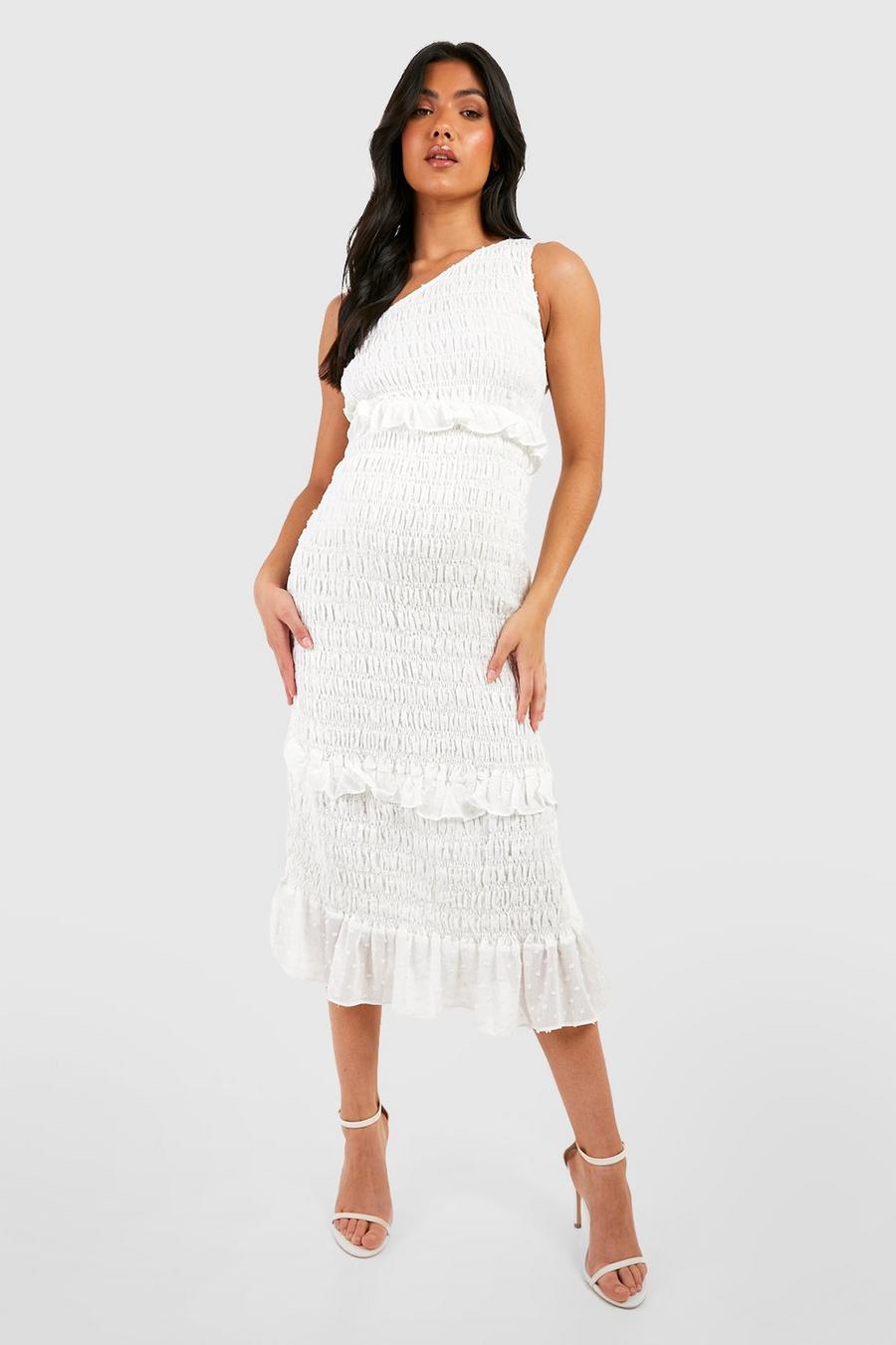 Umstandsmode einärmliges Mesh-Kleid mit Rüschensaum, Ivory image number 1