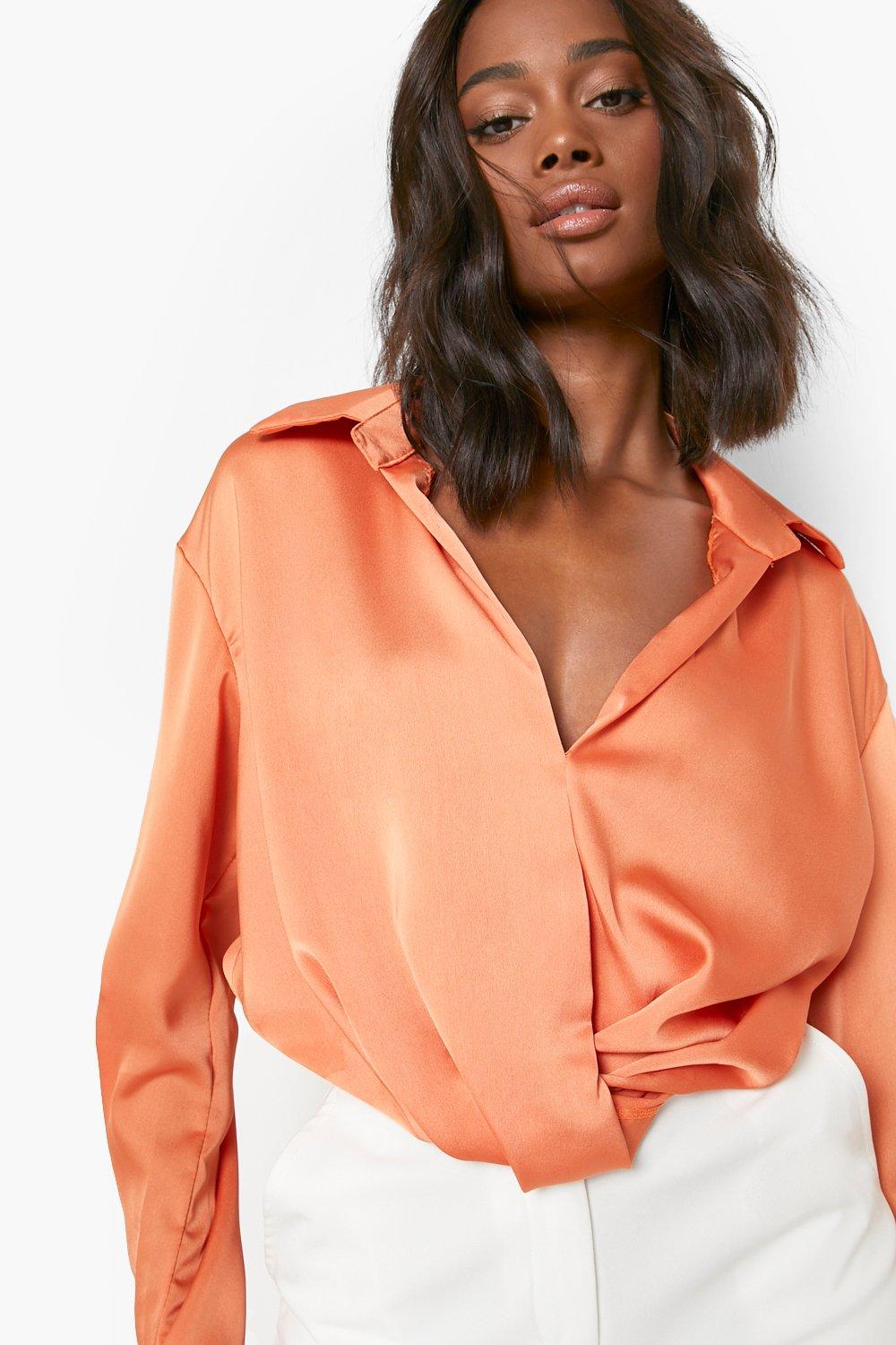 Satin Drape Front Shirt | boohoo