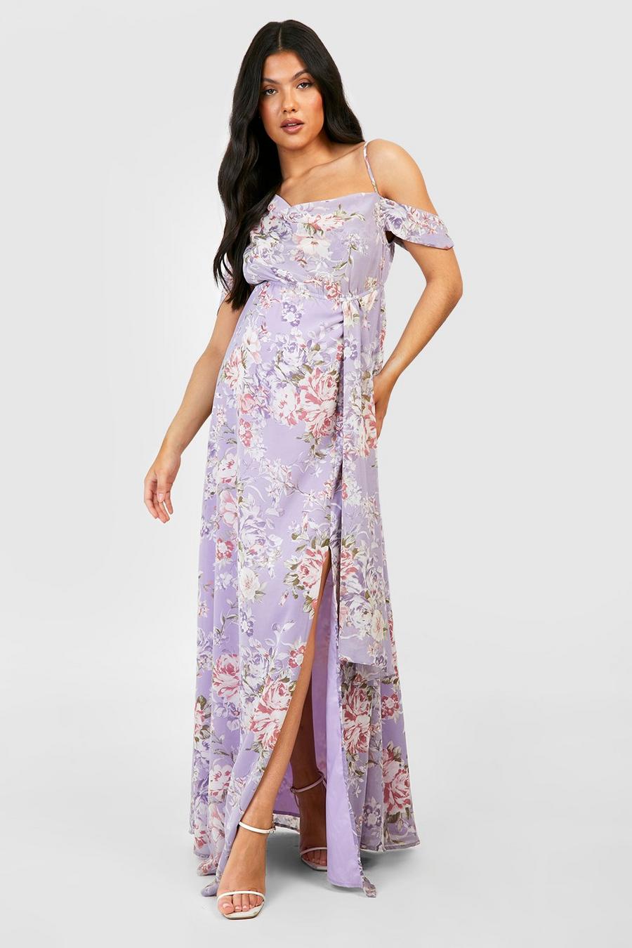 Lilac purple Maternity Occasion Drape Shoulder Maxi Dress image number 1