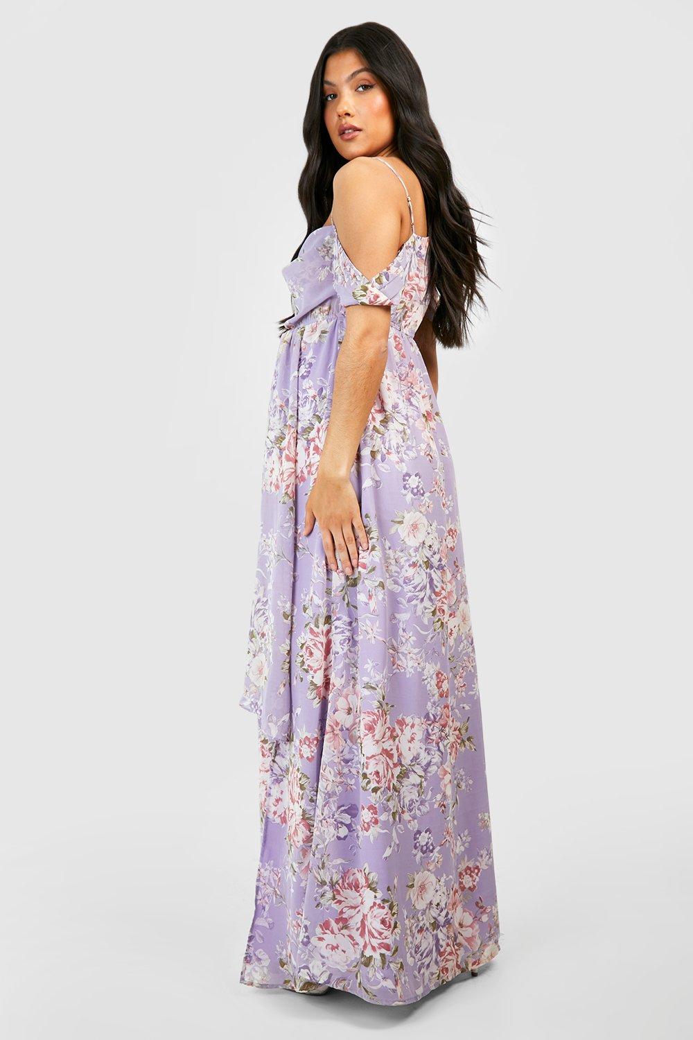 Lavender Floral Off the Shoulder Maxi Maternity Dress