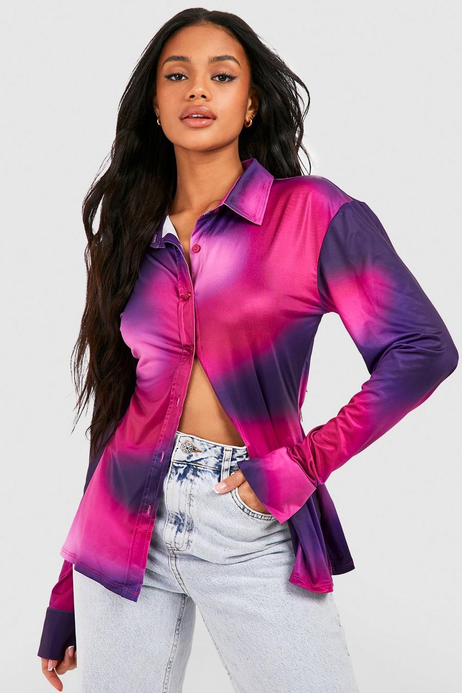 Purple Abstract Printed Slinky Fitted Shirt image number 1