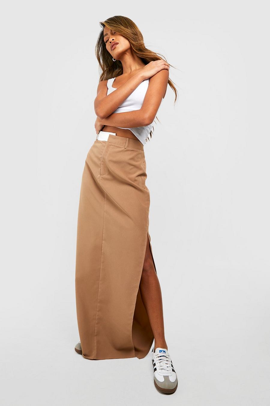 Stone beige Contrast Waistband Split Front Maxi Skirt image number 1