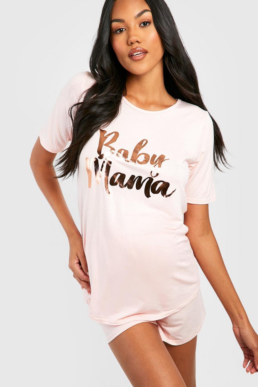 Pink Maternity Baby Mama Foil Pyjama Short Set image number 1