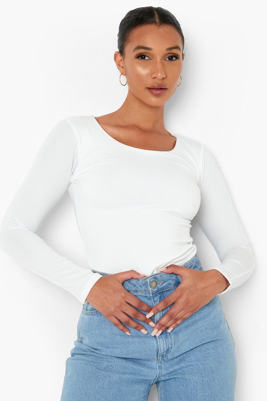 White Double Layer Long Sleeve Bodysuit image number 1