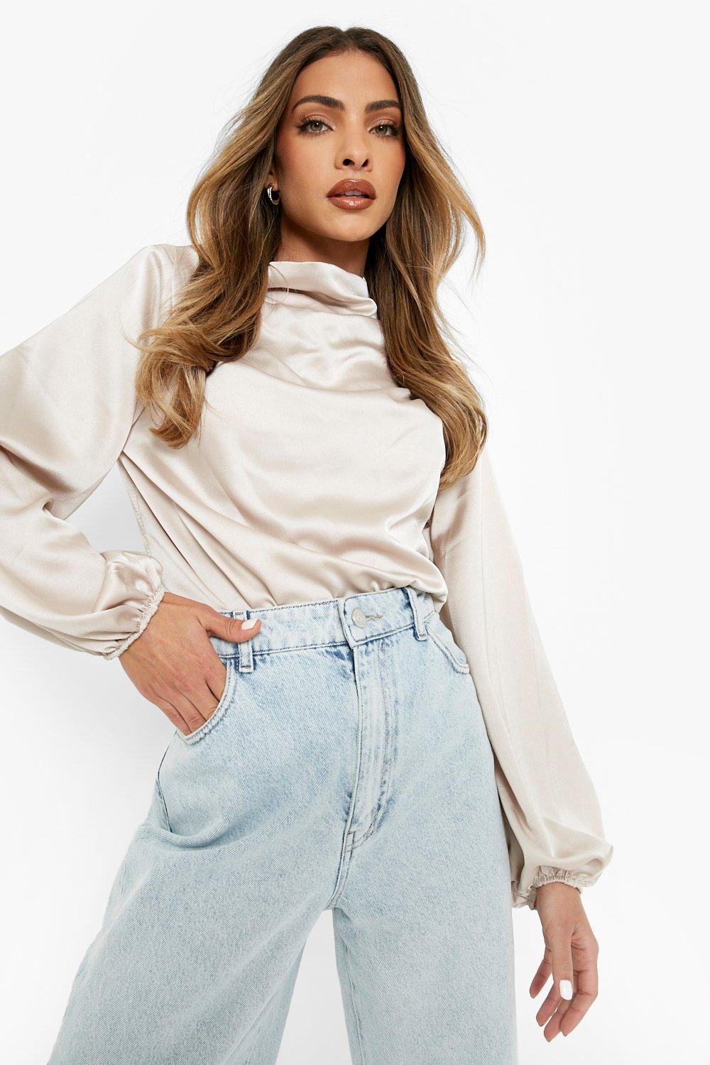 High neck on sale puff sleeve blouse