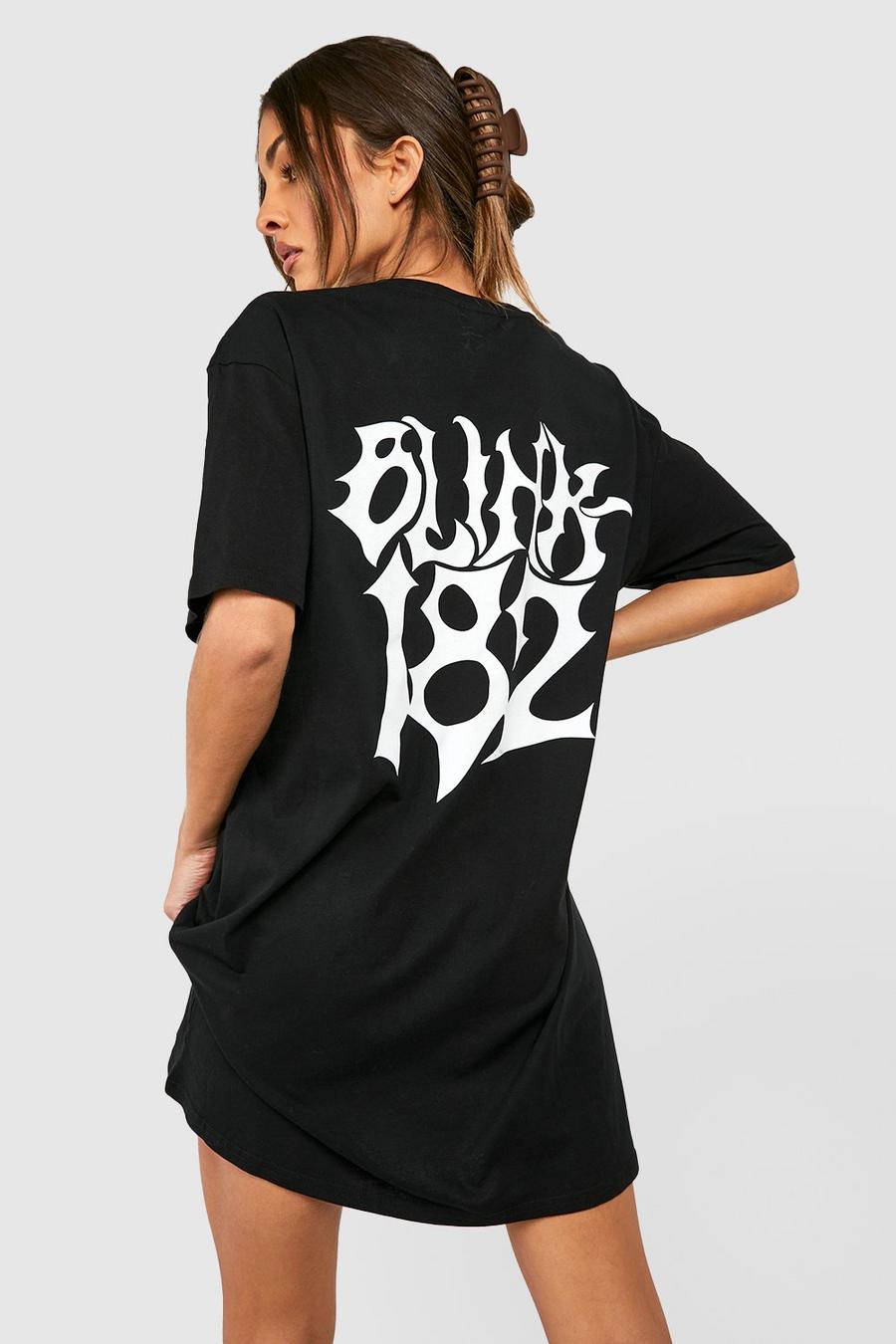 Black Blink 182 License Back Graphic T-Shirt Dress image number 1