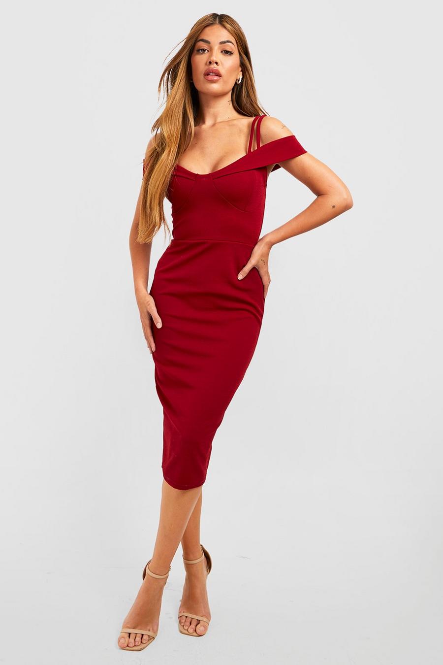 Berry red Strappy Cold Shoulder Midi Dress