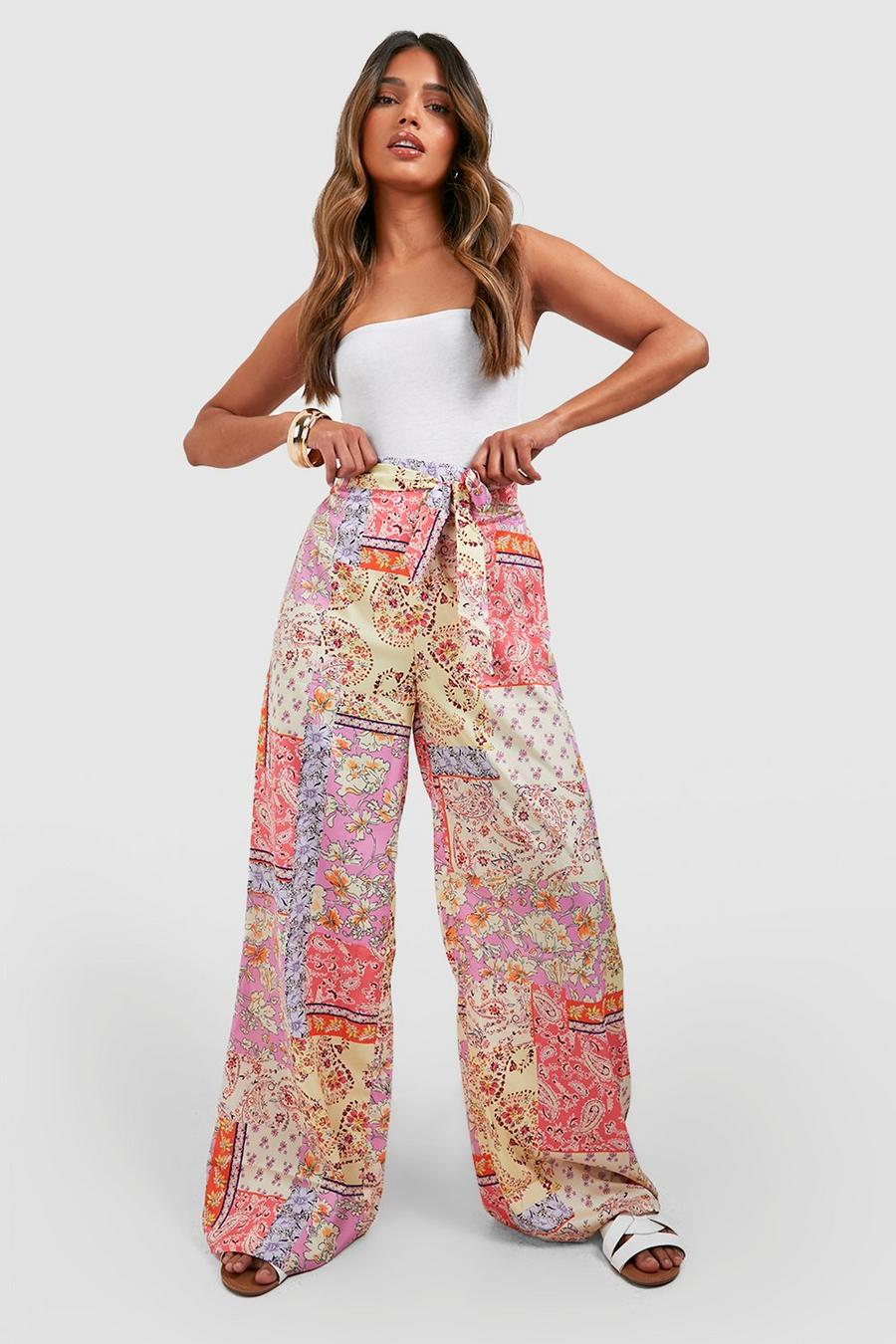 Lilac Paisley Print Tie Waist Wide Leg Trousers image number 1