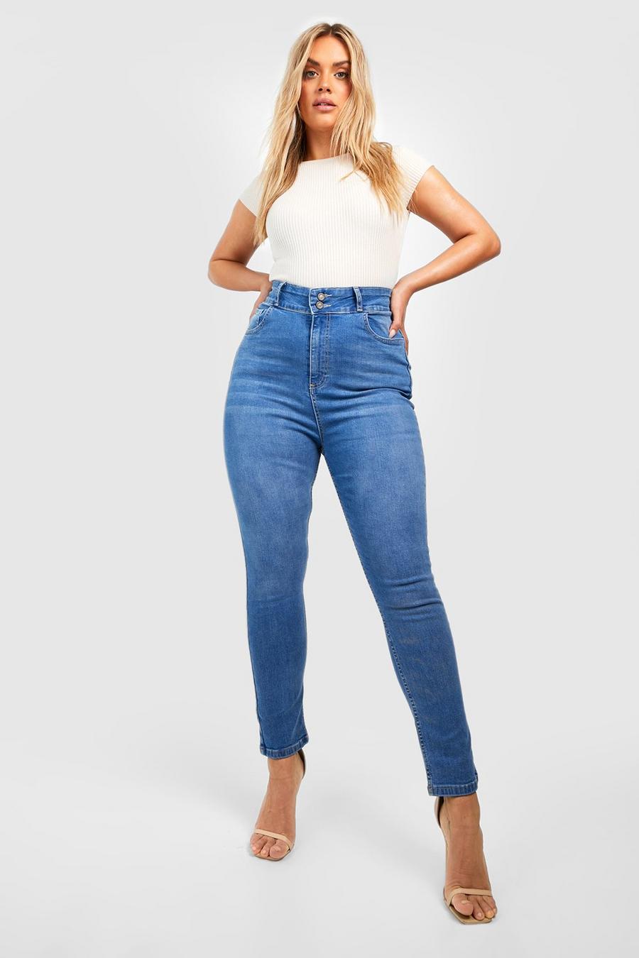 Mid wash Plus High Waist Booty Boost Skinny Jeans image number 1