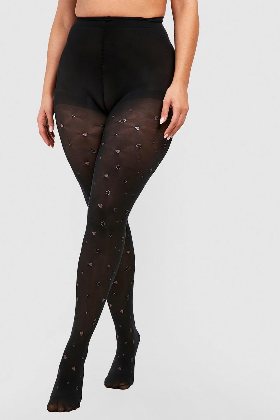 Black Plus Pink Heart Glitter Tights image number 1