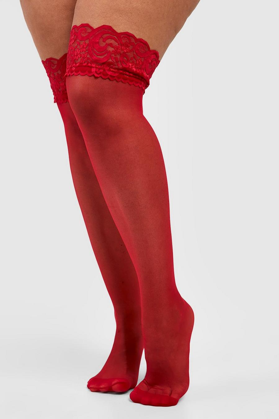 Red röd Plus Lace Stockings