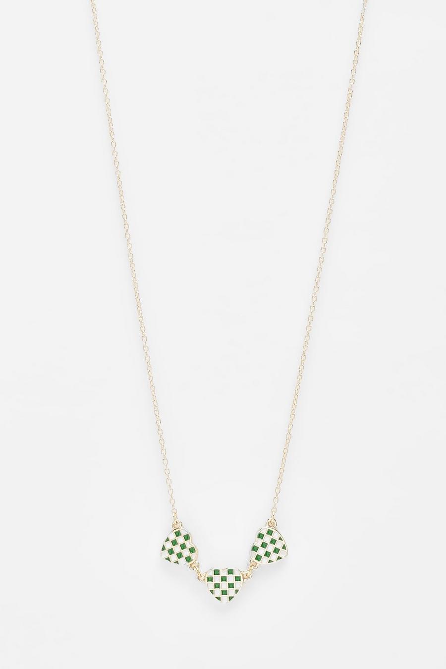 Green Checkerboard Enamel Heart Necklace image number 1