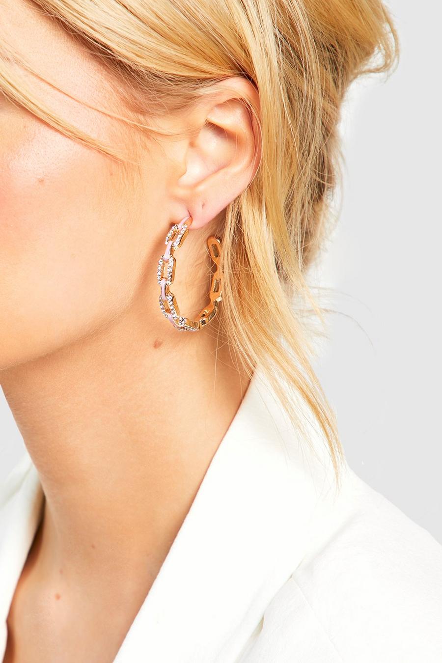 Lilac Crystal Chain Link Hoop Earrings