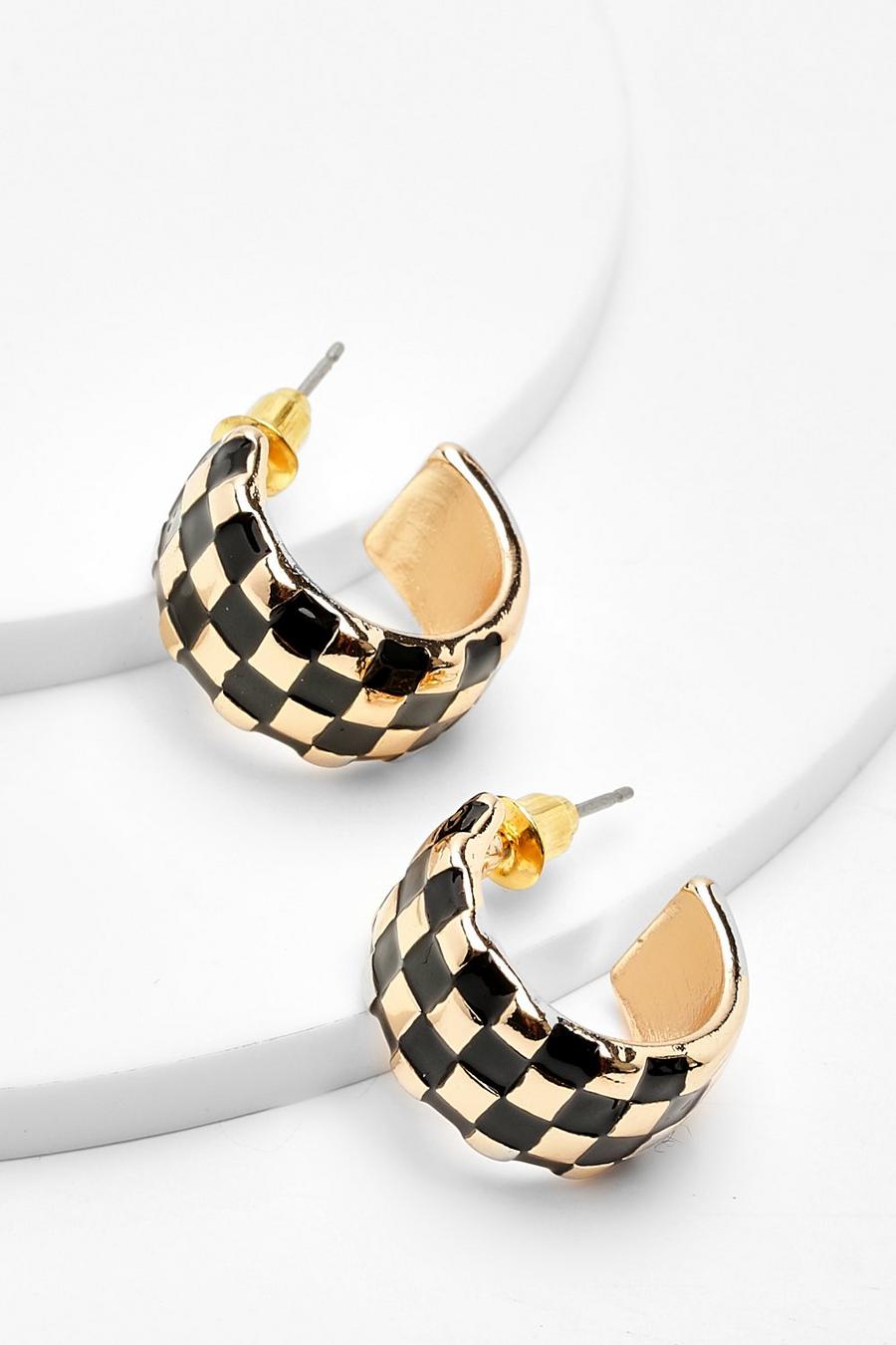 Black Checkerboard Wide Hoops image number 1