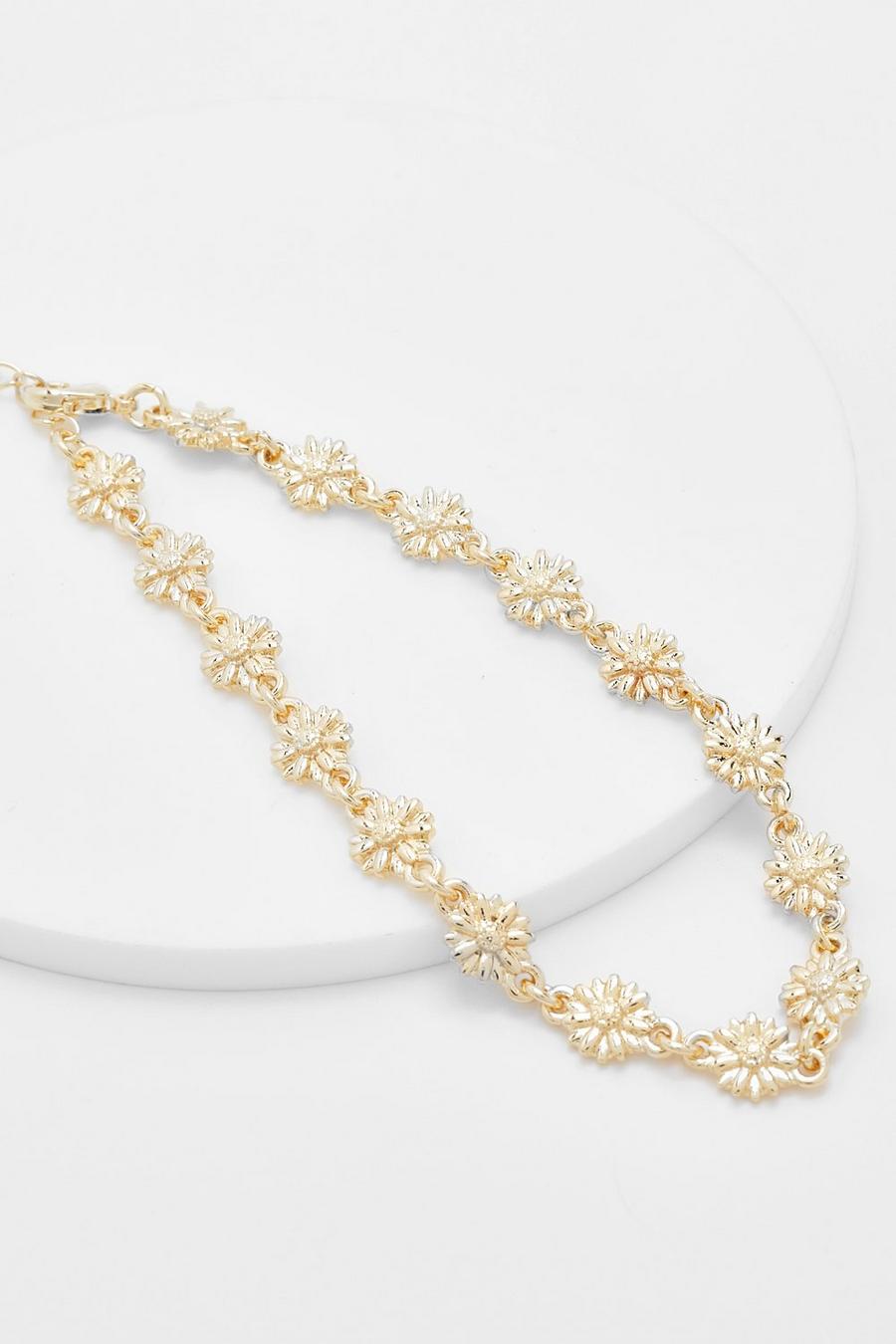 Gold metallic Polished Daisy Chain Bracelet