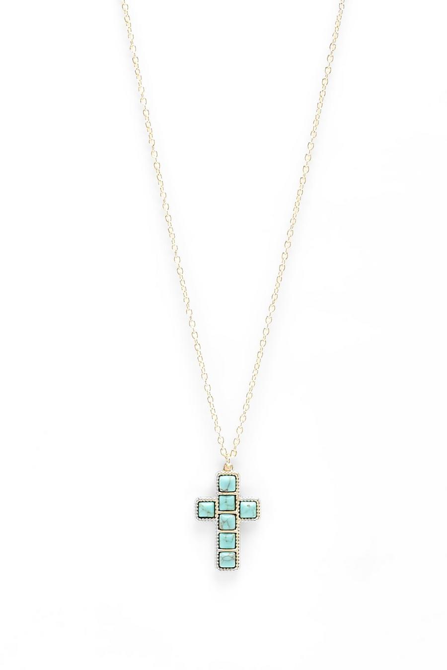 Blue Stone Cross Necklace image number 1