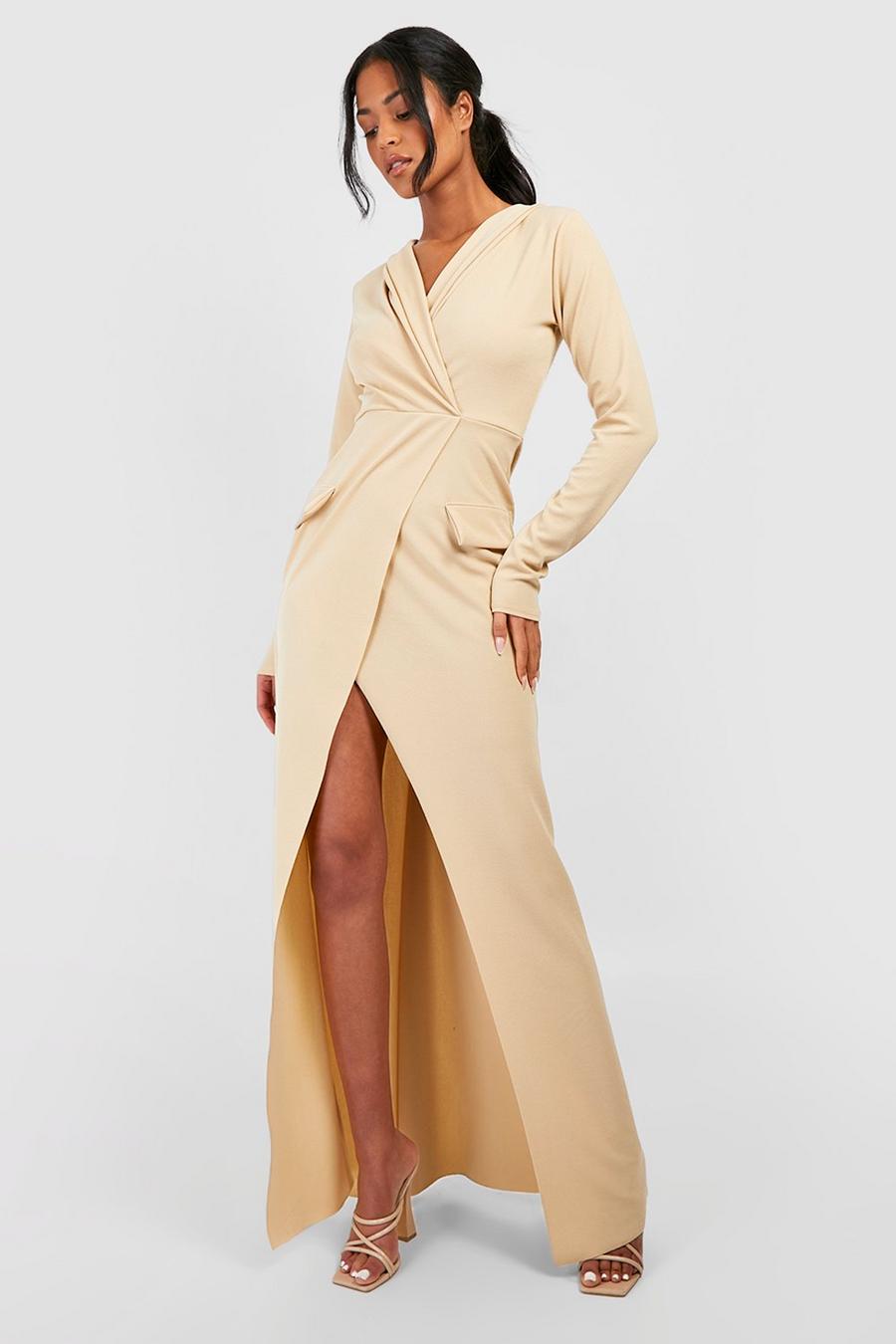 Stone beige Tall Split Maxi Jersey Blazer Dress image number 1