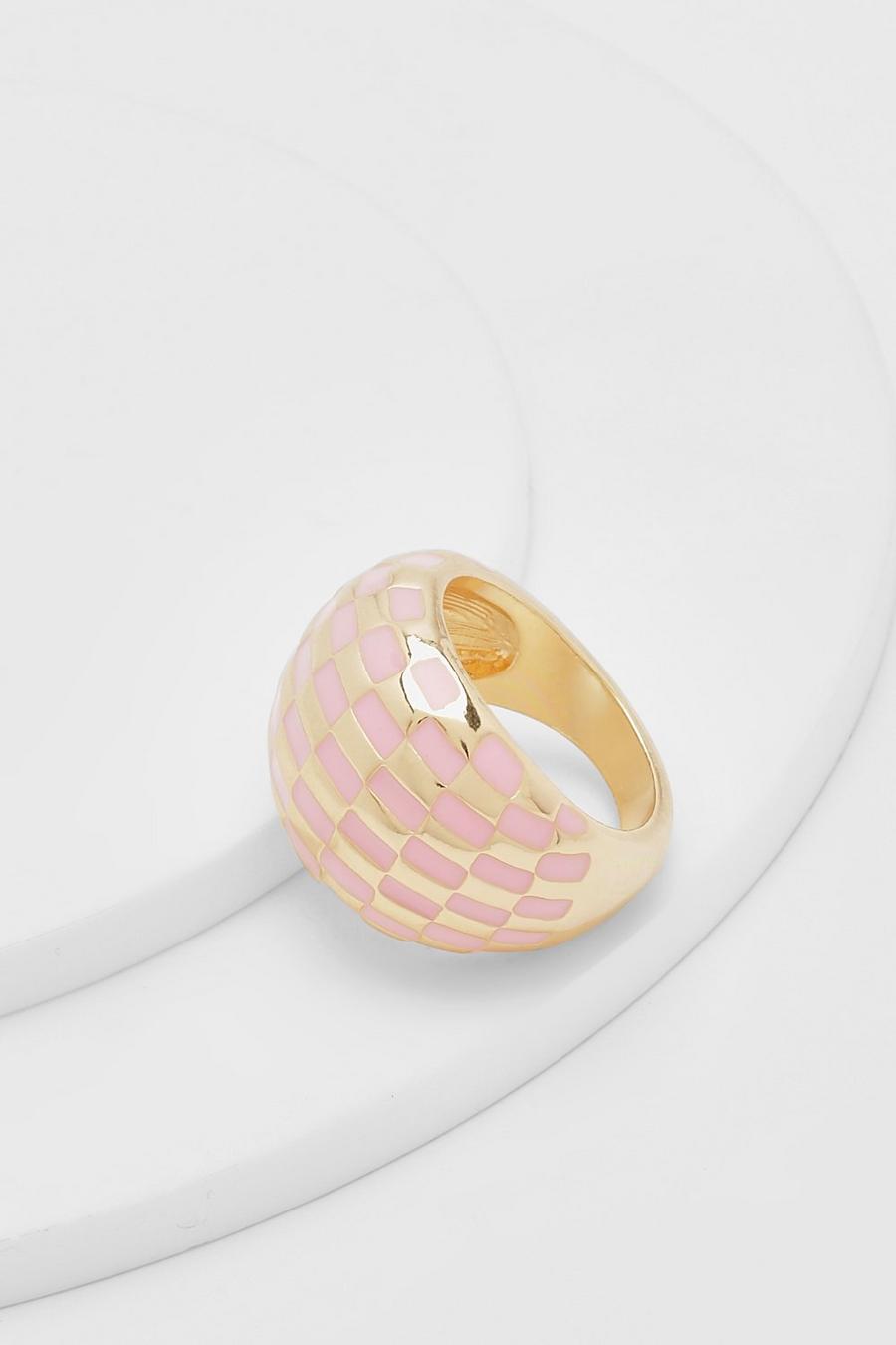 Pink Checkerboard Dome Ring image number 1