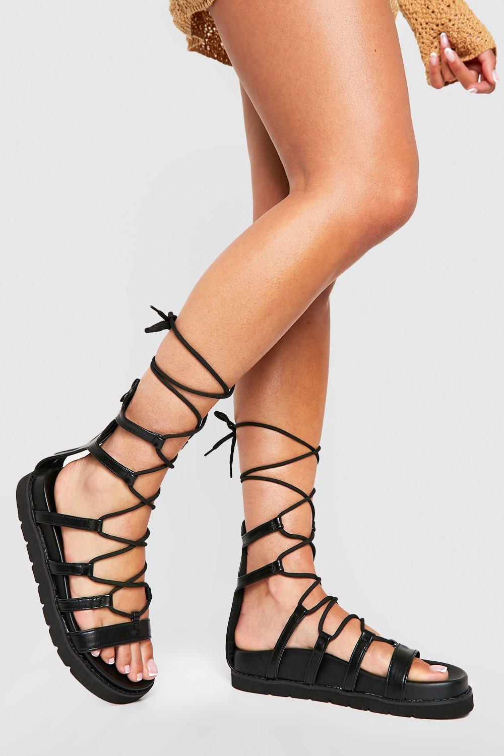 Black lace hot sale up gladiator sandals