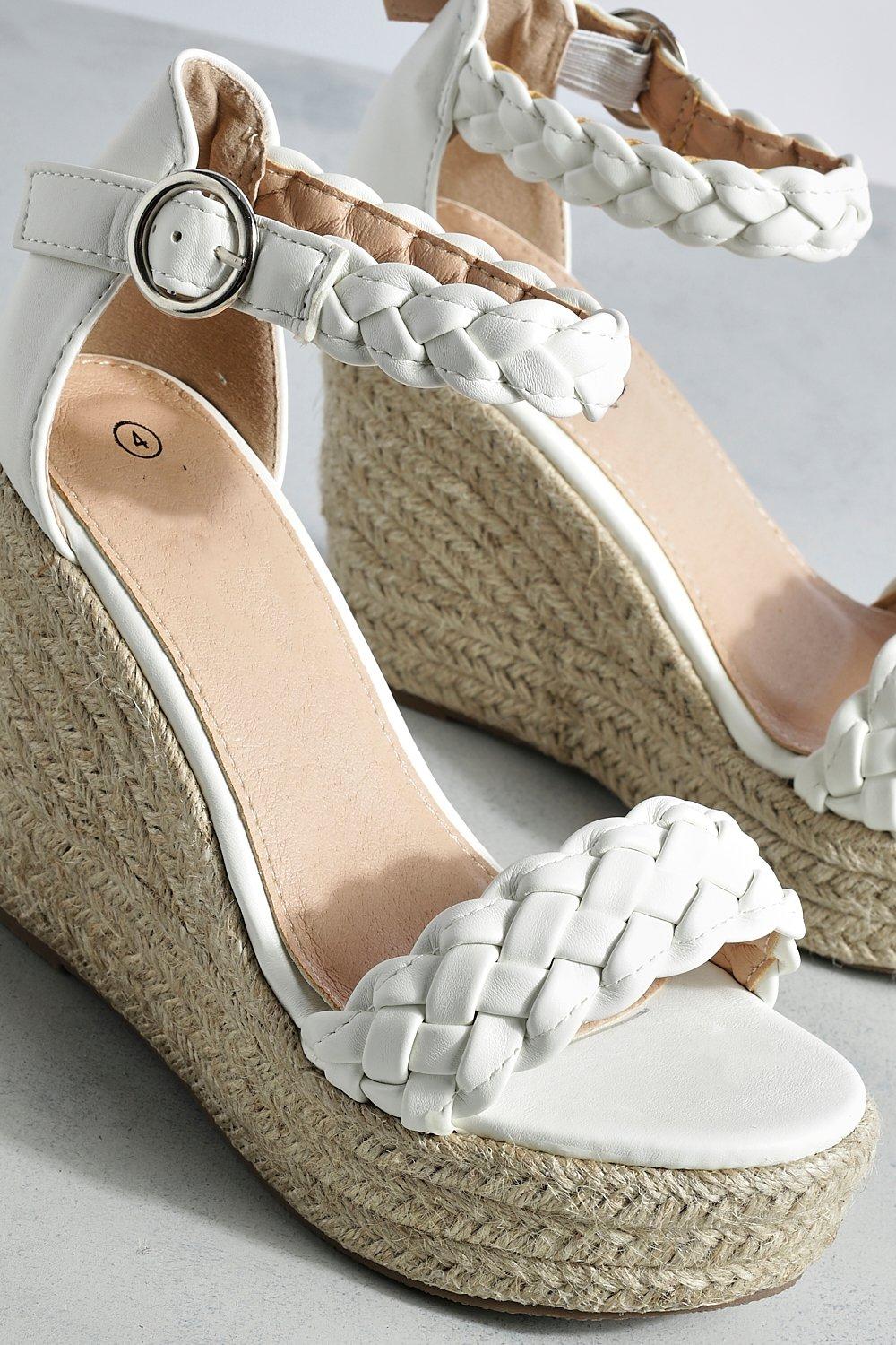 boohoo Wide Width Braid Detail 2 Part Espadrille Wedges White Size 10