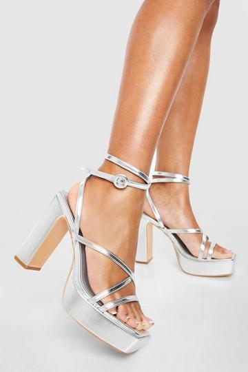 Wide Fit Crossover Strap Square Toe Platforms silver