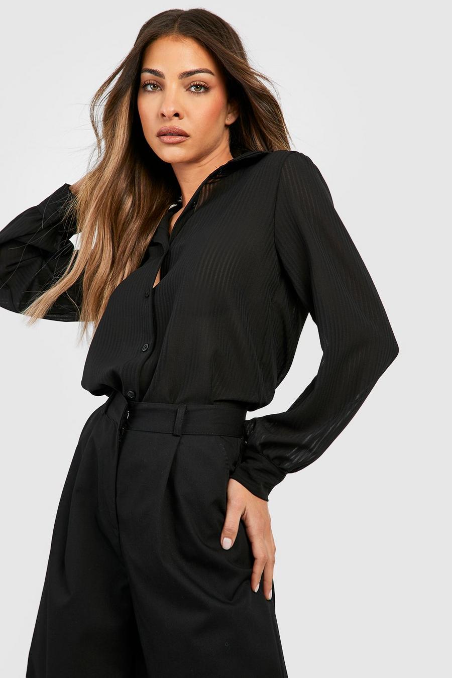 Black Sheer Stripe Relaxed Fit Shirt  image number 1