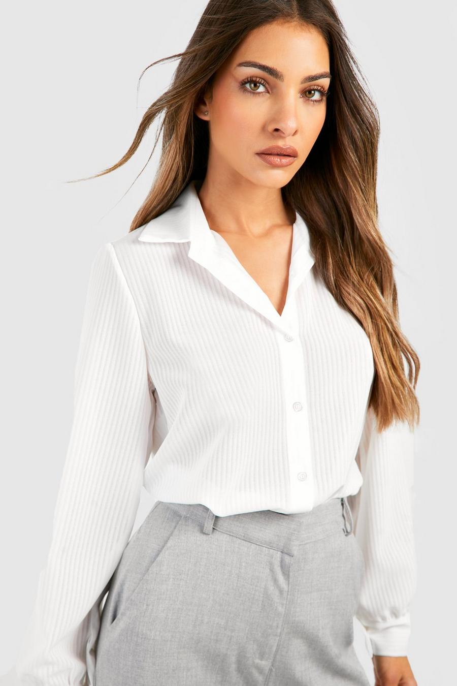 Ivory blanco Sheer Stripe Relaxed Fit Shirt 