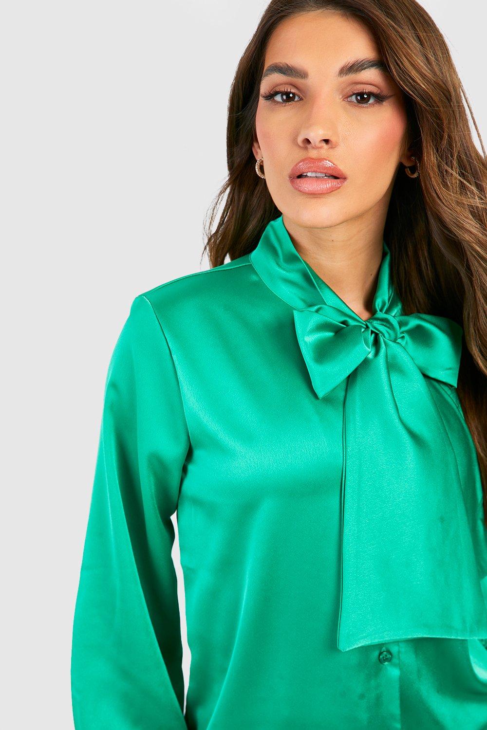 Satin Pussybow Volume Sleeve Shirt boohoo