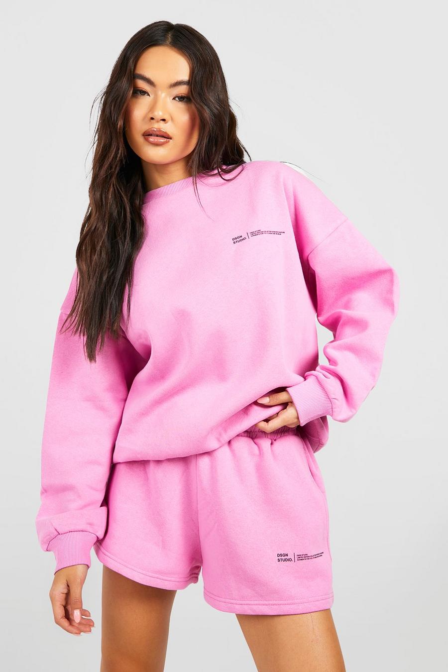 Pink rosa Dsgn Studio Sweatshirt och shorts med text