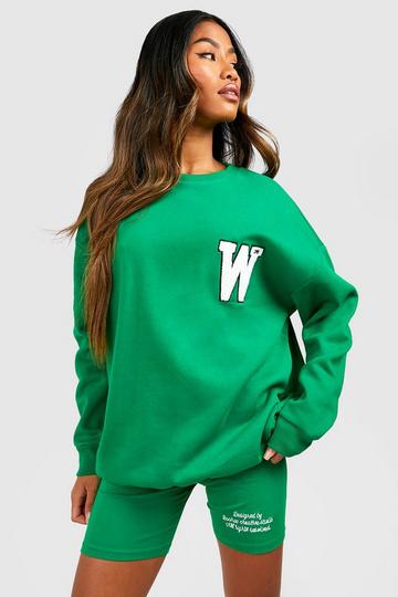 Green Applique Sweatshirt And Biker Short Set