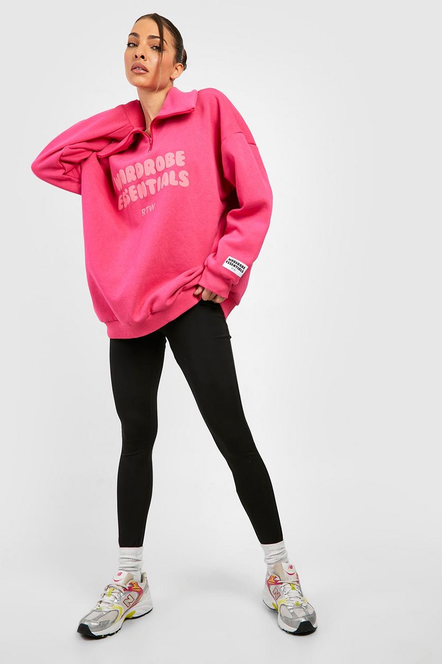 Hot pink rosa Wardrobe Essentials Puff Print Oversized Half Zip Sweatshirt