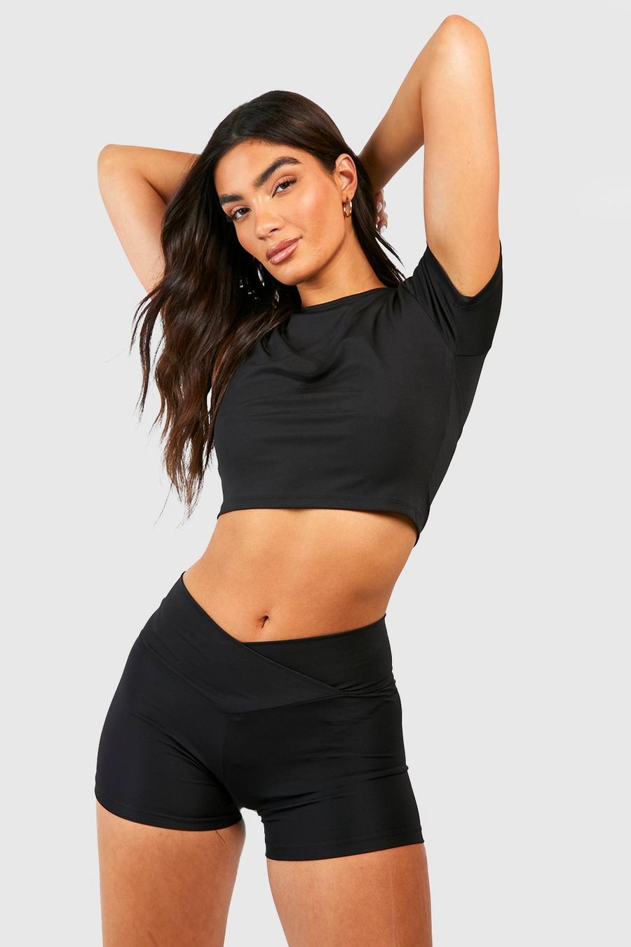 Black Wrap Over Waist Cycling Short image number 1