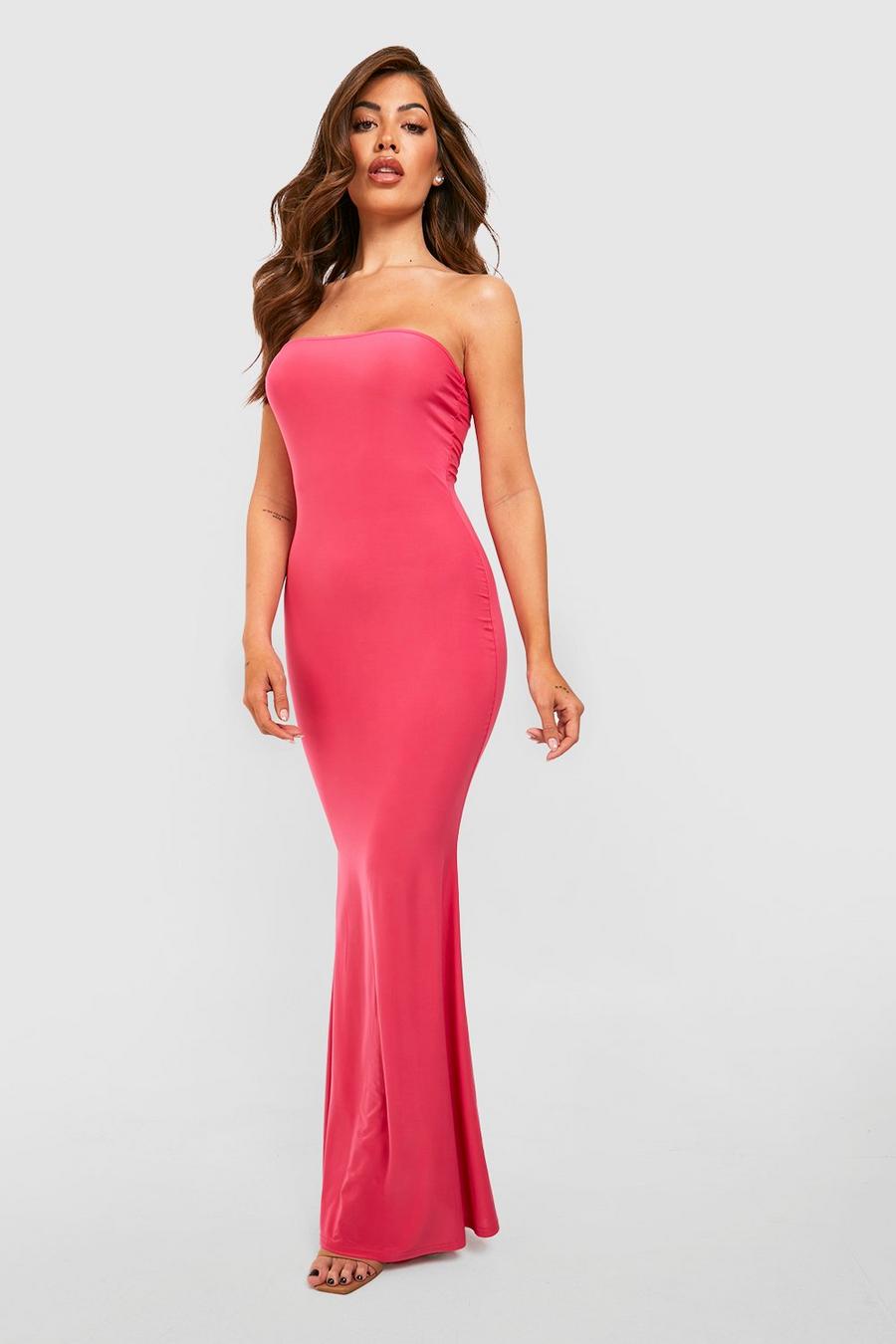 Hot pink Bandeau Slinky Midaxi Dress image number 1